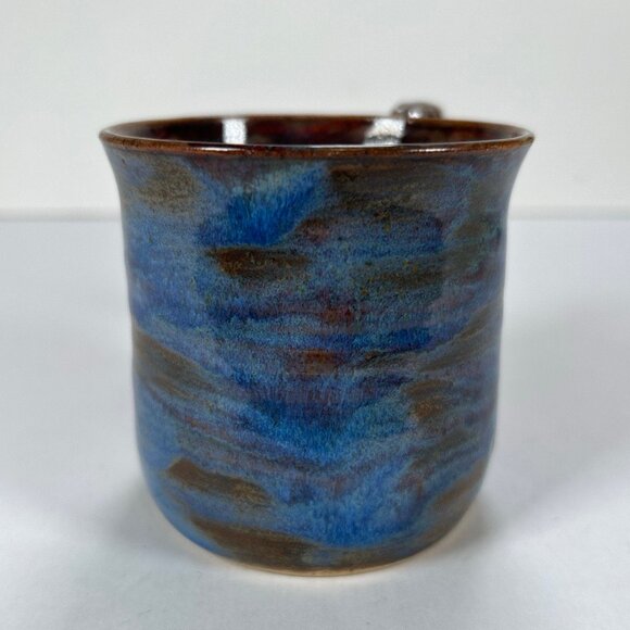 Signed Studio Pottery Mug Blue Brown Glaze Handmade One of a Kind - Picture 3 of 6